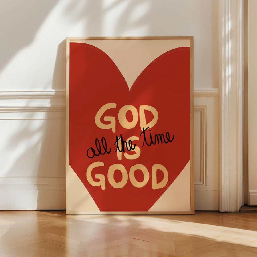 Dio è buono, arte murale cristiana – Stampa a cuore in grassetto