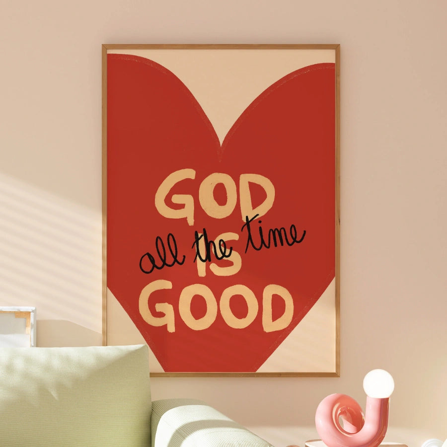 Dio è buono, arte murale cristiana – Stampa a cuore in grassetto