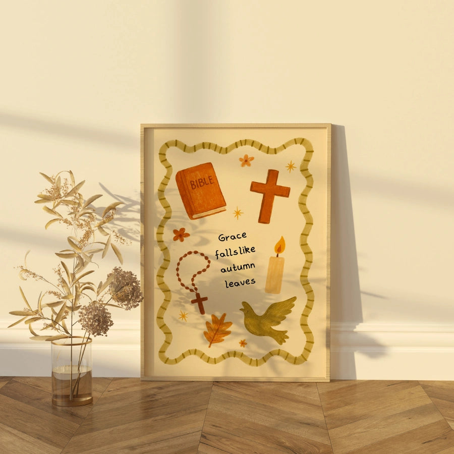Grace Falls come foglie autunnali - Stampa murale cristiana autunnale