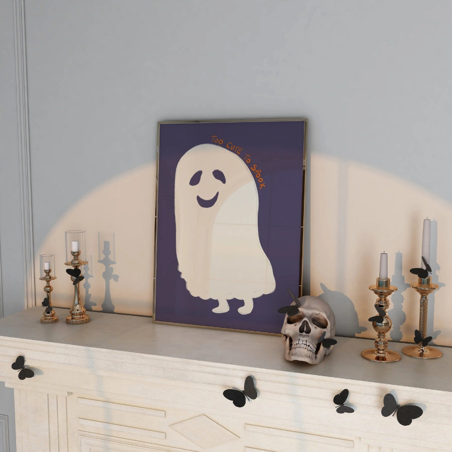 Stampa "Troppo carino per spaventare" - Divertente opera d'arte murale di Halloween con fantasmi