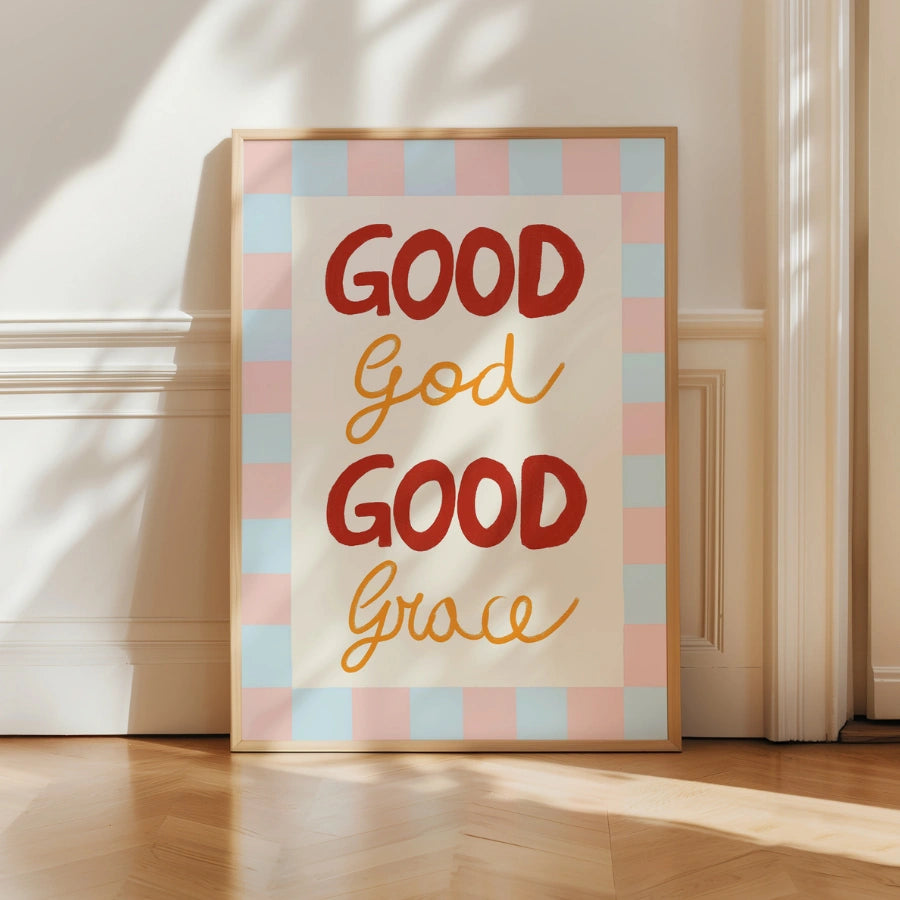 Buon Dio, Buona Grazia Arte murale cristiana – Stampa della fede a strisce pastello