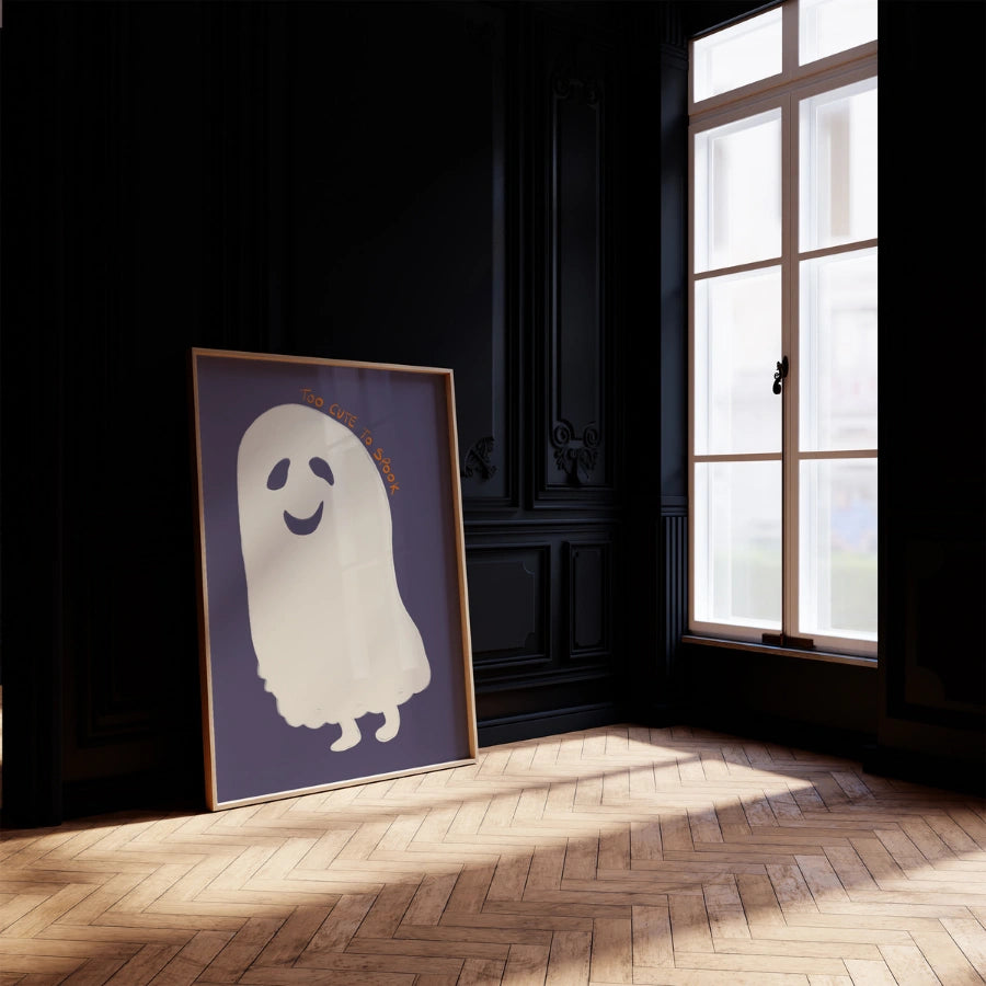 Stampa "Troppo carino per spaventare" - Divertente opera d'arte murale di Halloween con fantasmi