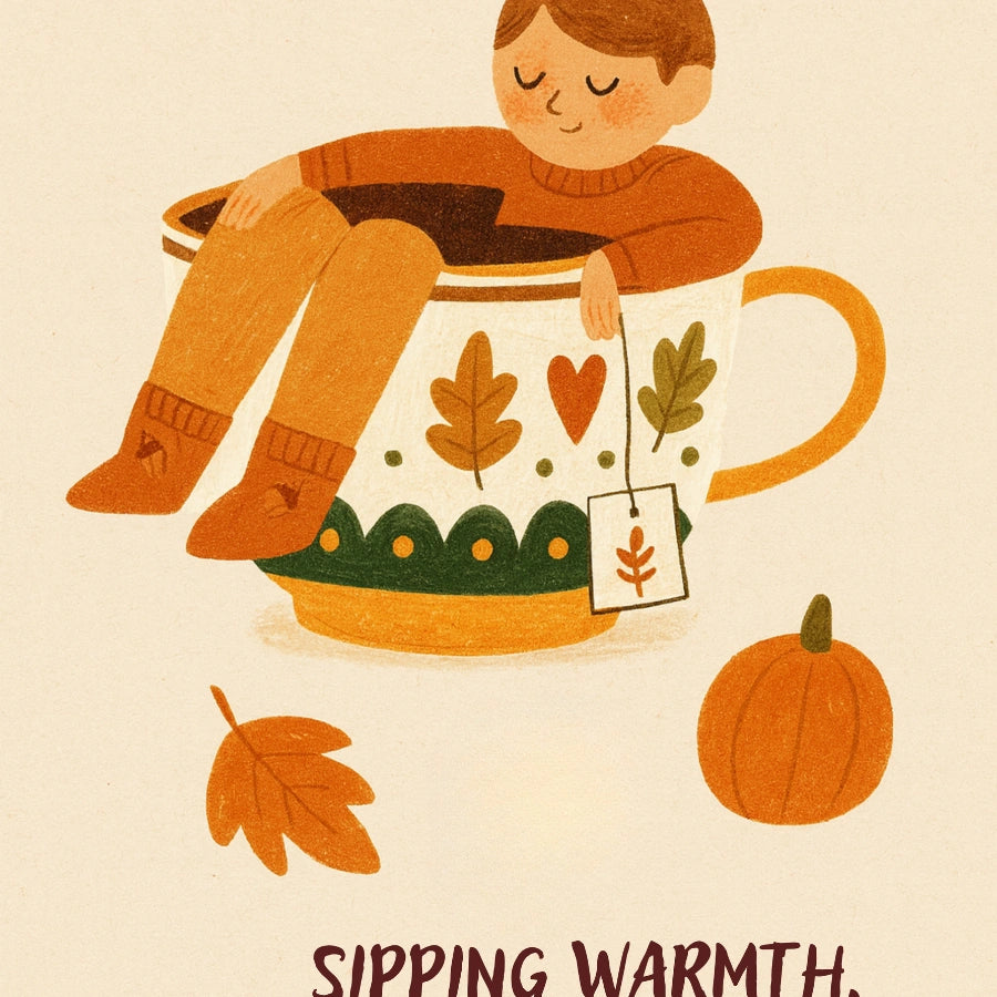 Accogliente stampa da parete autunnale con tè – Stampa rustica del Ringraziamento