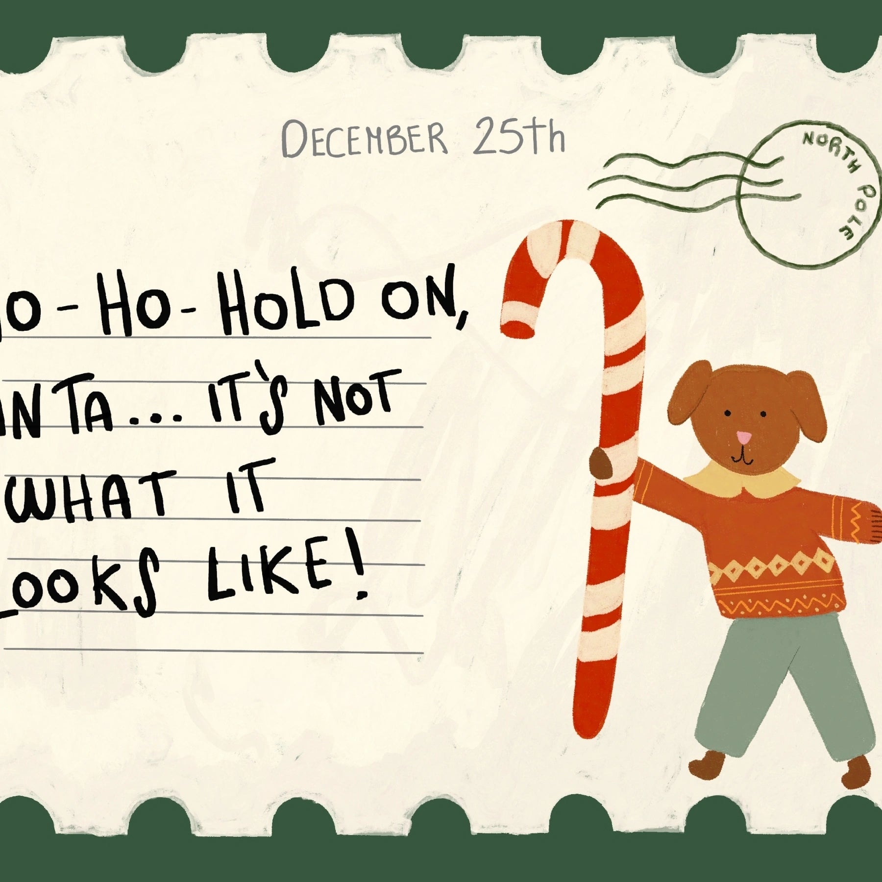 Divertente cartolina natalizia con cane