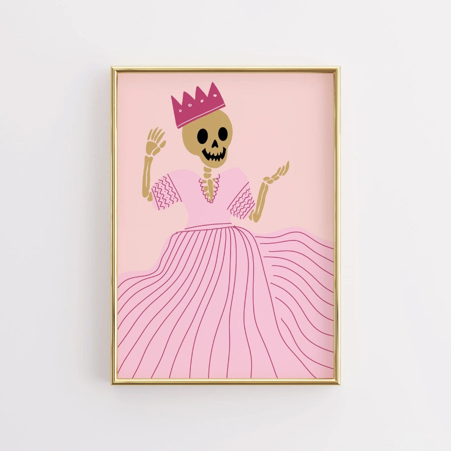 Arte murale della Regina Scheletro - Stampa rosa di Halloween