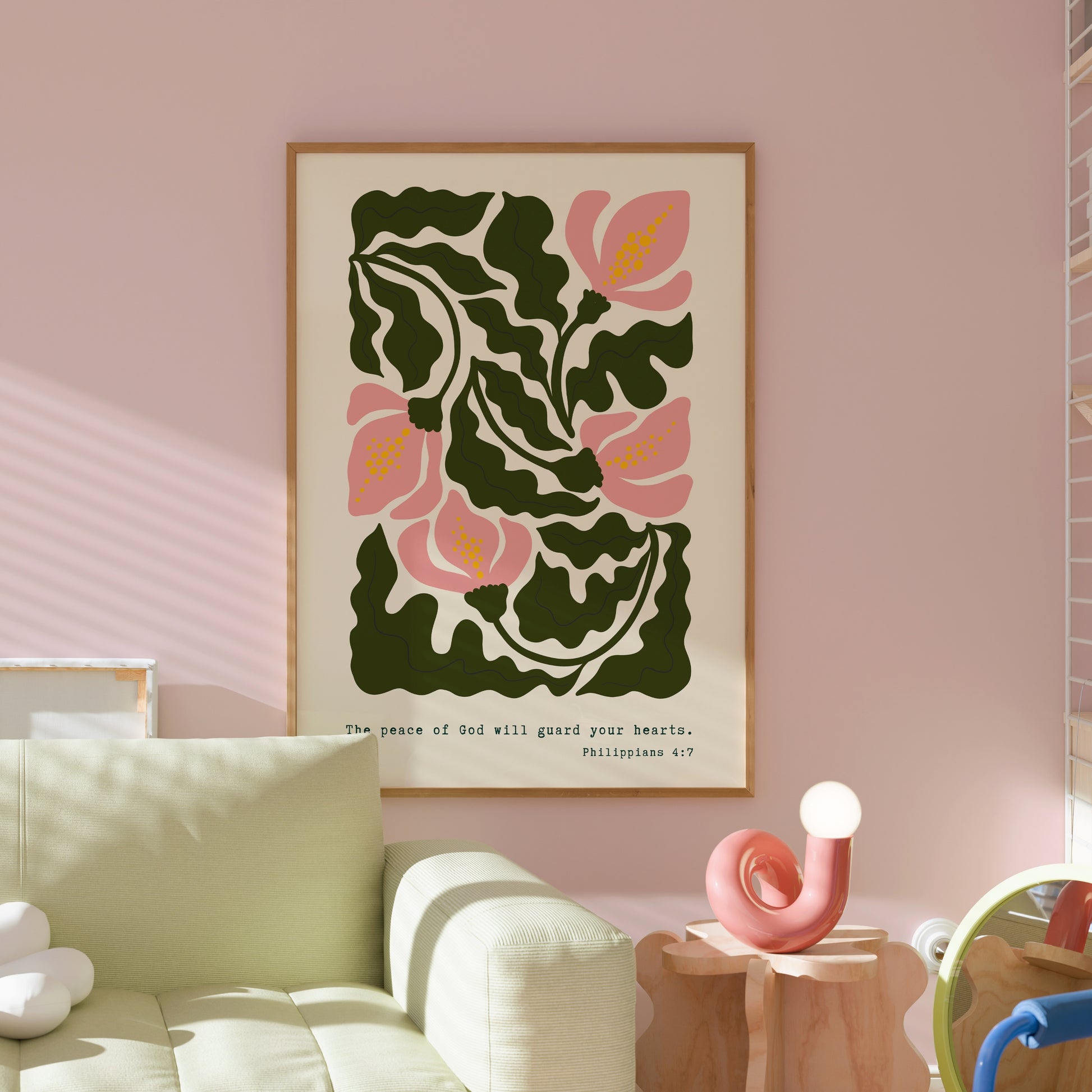 Versetto biblico sulla pace di Dio, decorazione murale – Filippesi 4:7 Printr