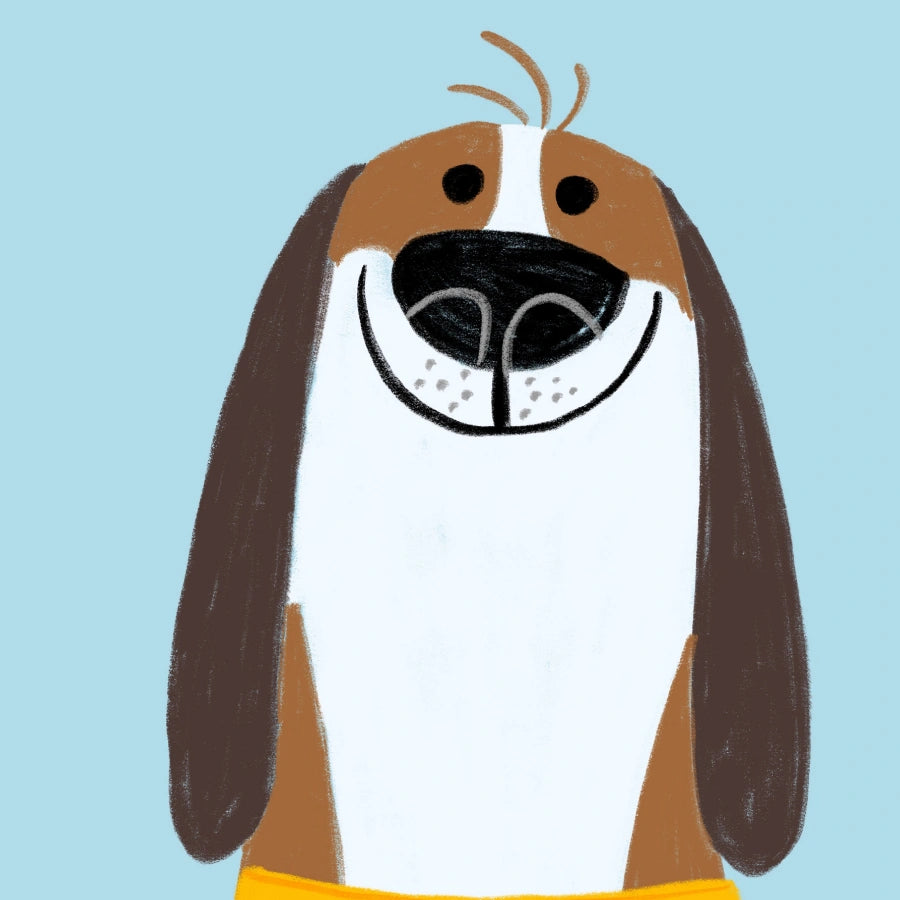 Decorazione murale per cameretta dei bambini con cane felice: stampa di un simpatico cucciolo sorridente per la cameretta dei bambini