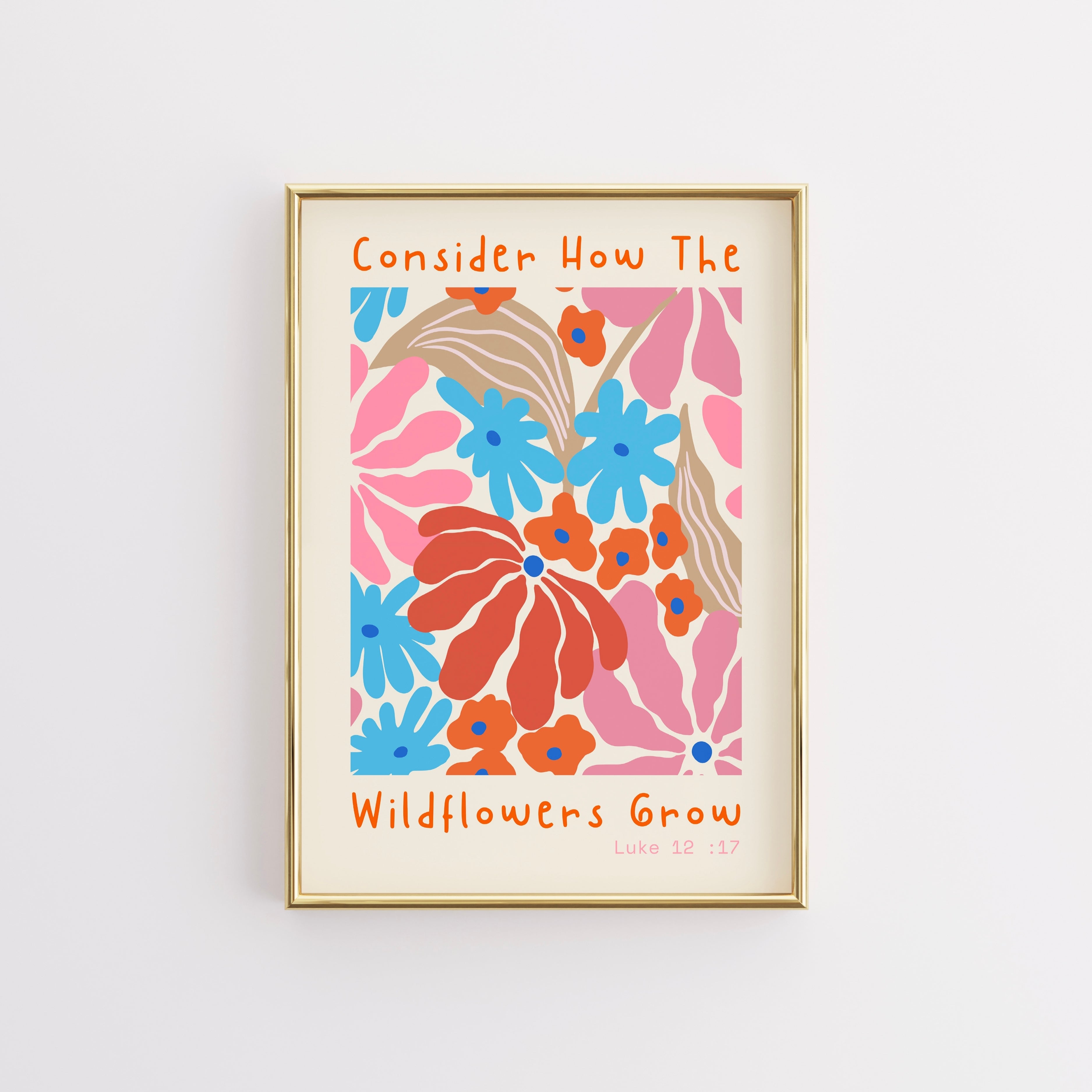 Versetto biblico con fiori selvatici in crescita – Stampa murale con scritture floreali