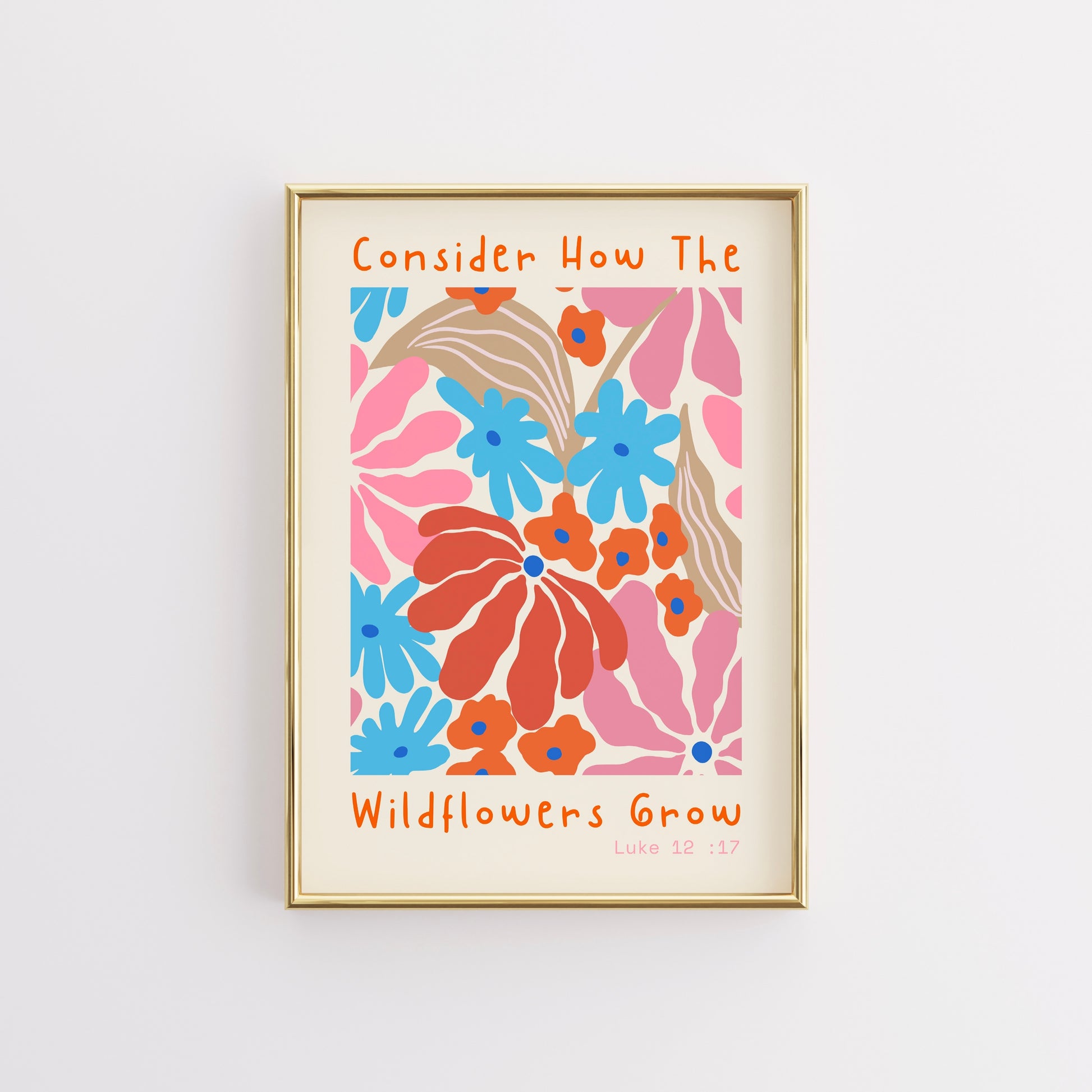 Versetto biblico con fiori selvatici in crescita – Stampa murale con scritture floreali
