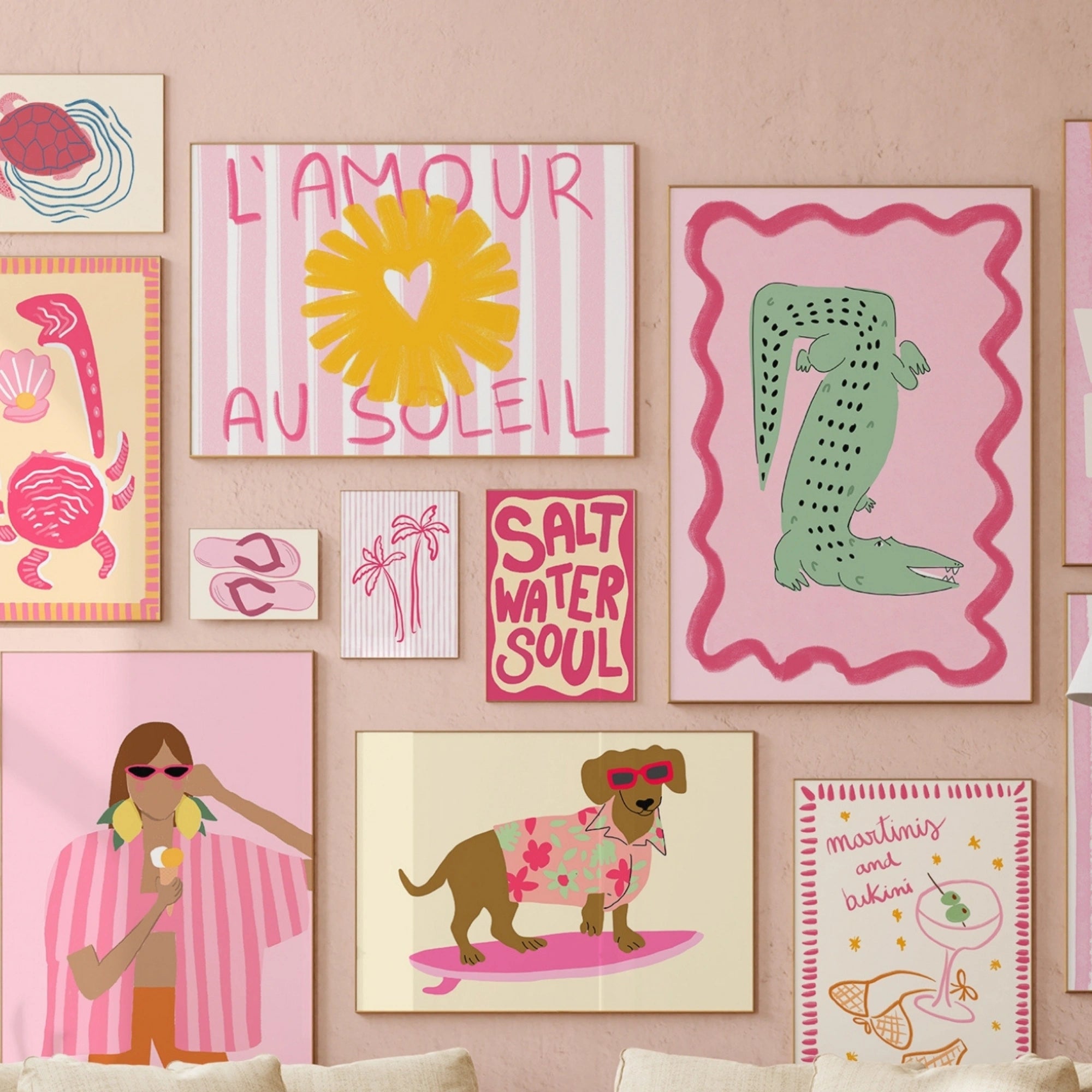 Decorazioni costiere rosa fatte a mano, oltre 130 stampe