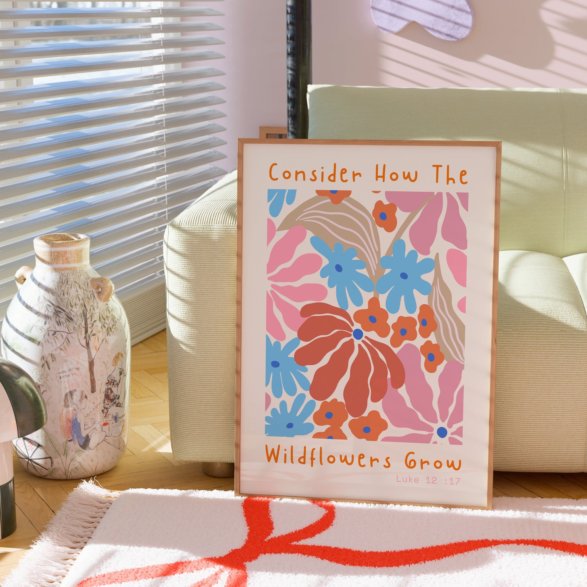 Versetto biblico con fiori selvatici in crescita – Stampa murale con scritture floreali
