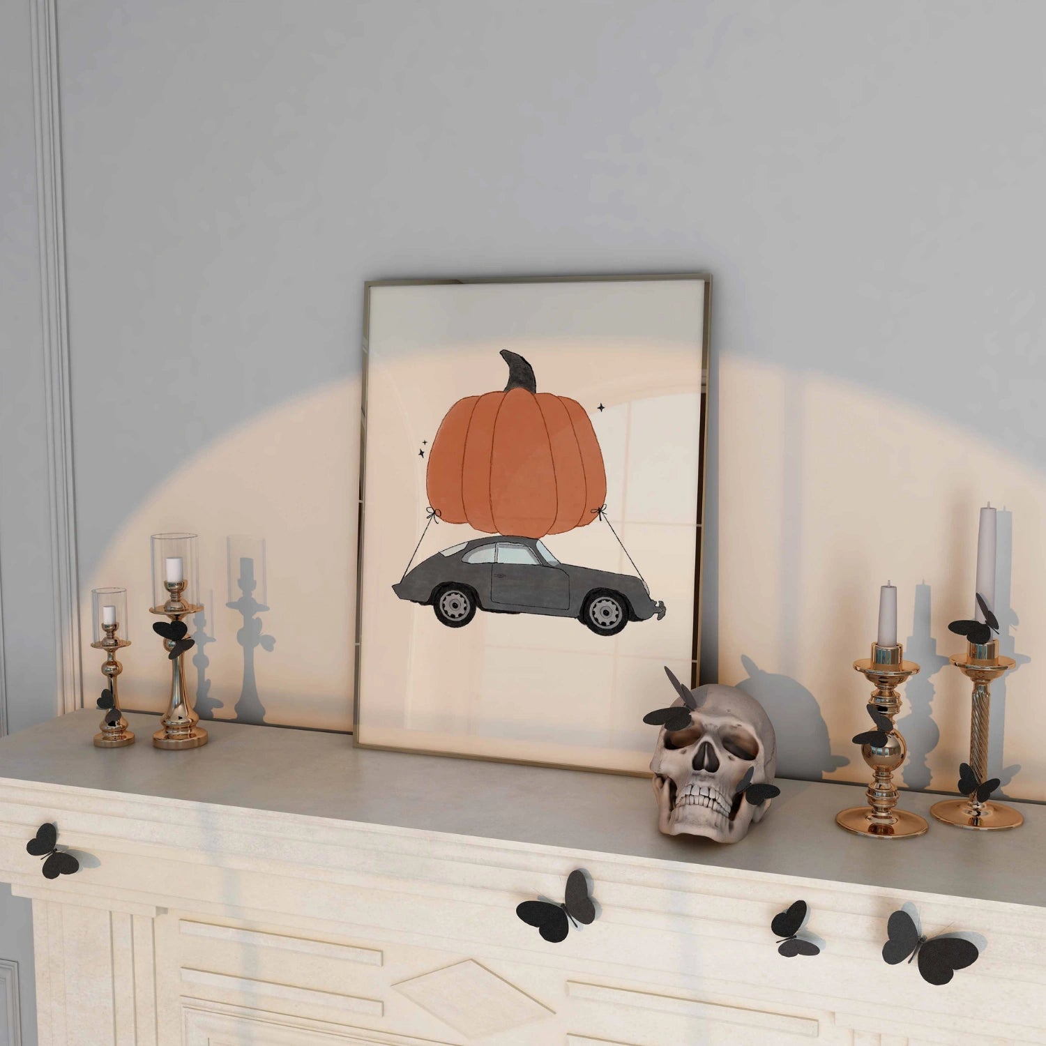 Decorazione murale con auto di zucca - Stampa di Halloween