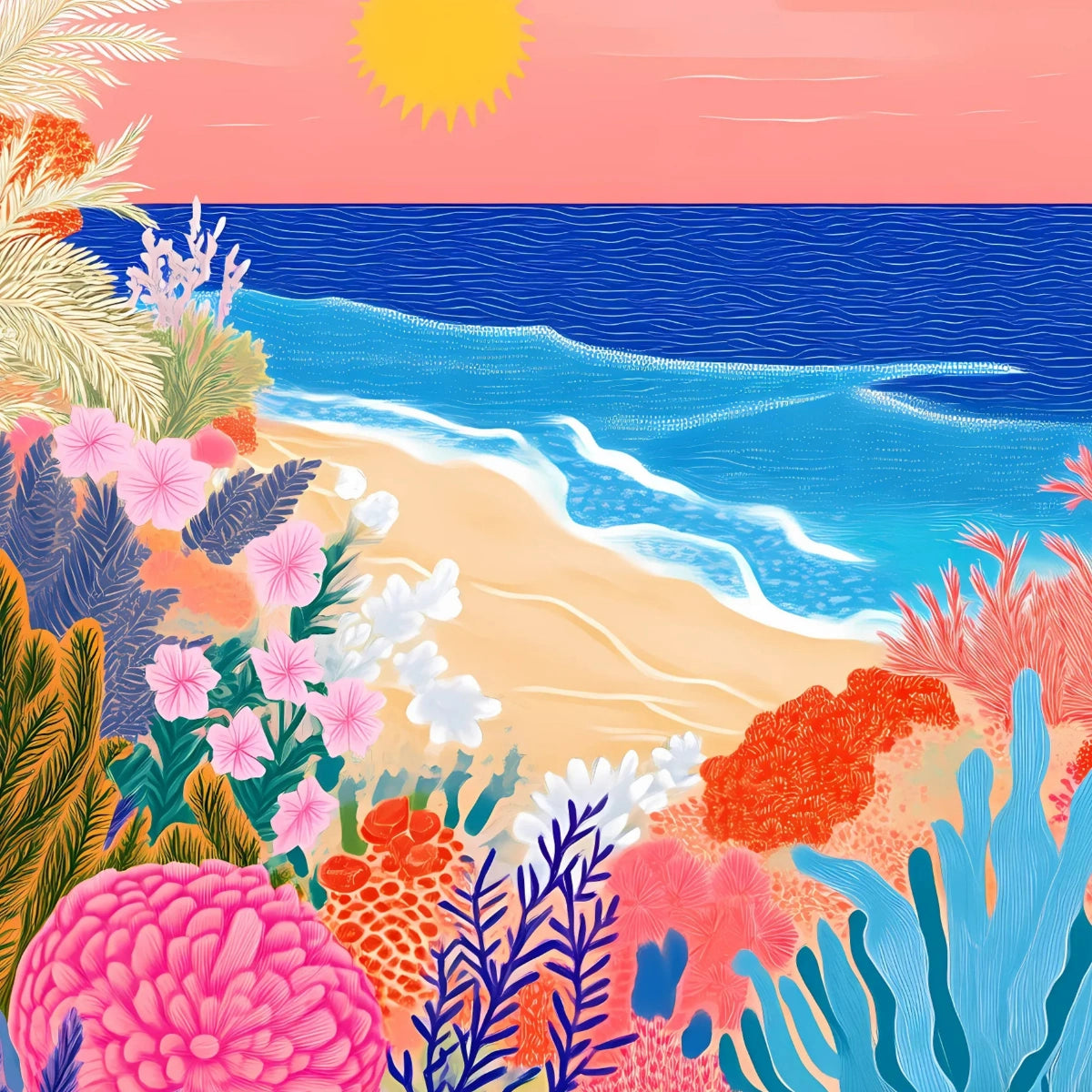 Stampa murale con tramonto sulla spiaggia tropicale - Stampa colorata dell'oceano