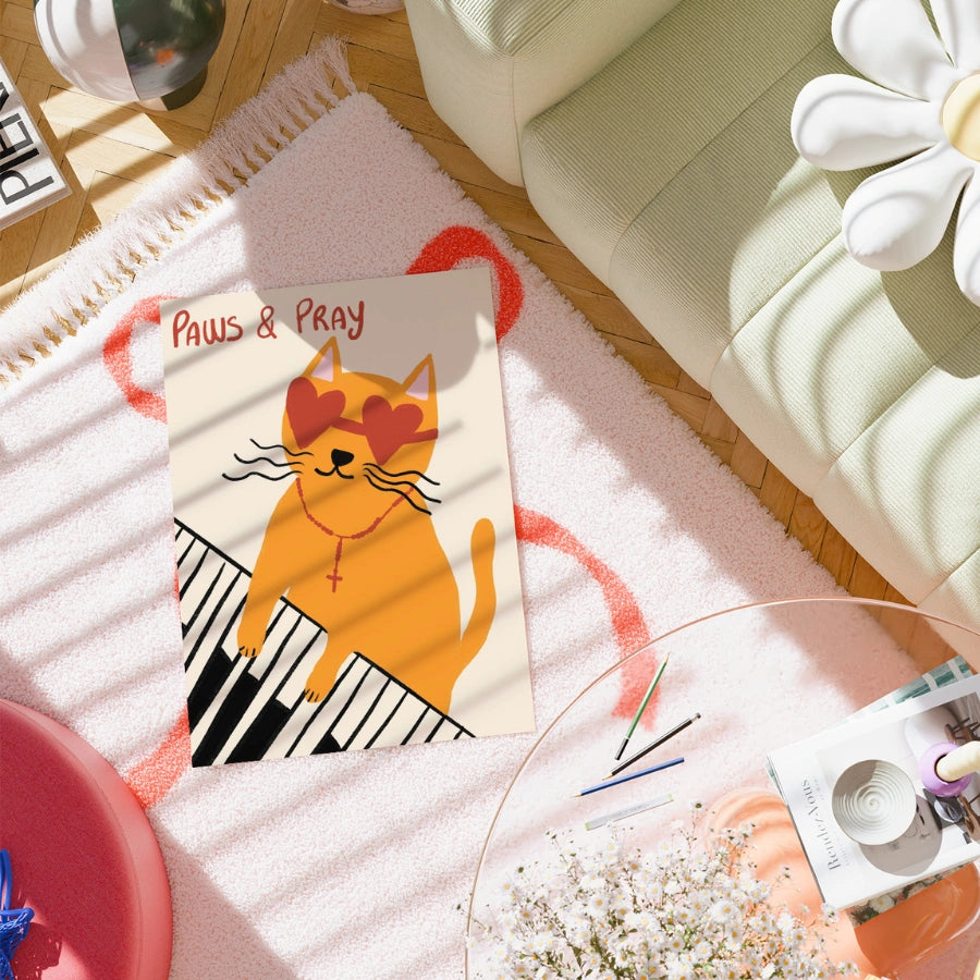 Paws &amp; Pray Christian Wall Art – Stampa divertente con gatto e fede