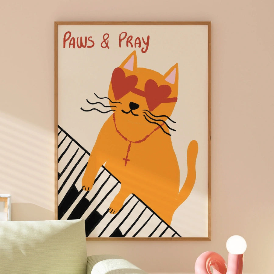 Paws &amp; Pray Christian Wall Art – Stampa divertente con gatto e fede