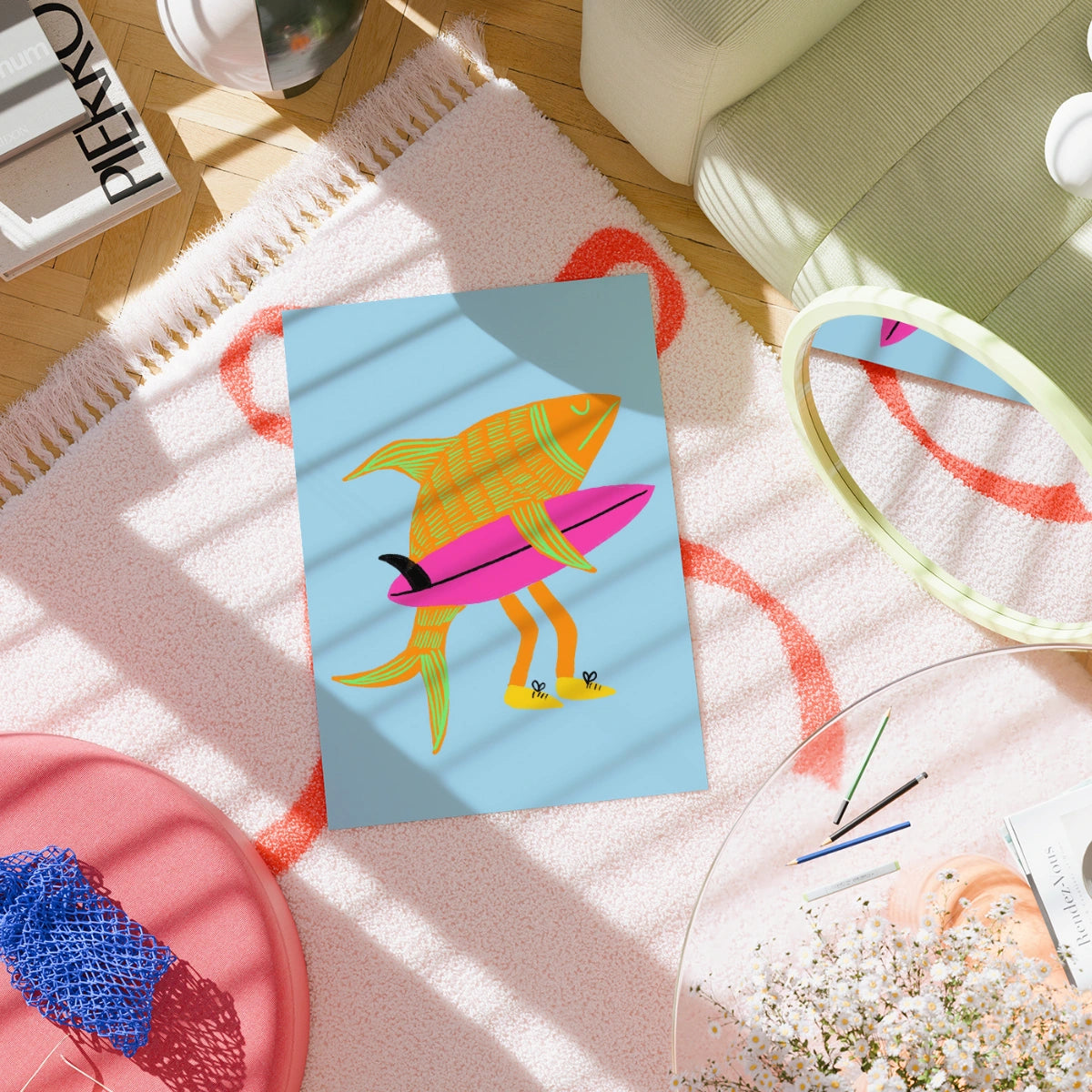 Surfer Fish Wall Art - Divertente stampa costiera