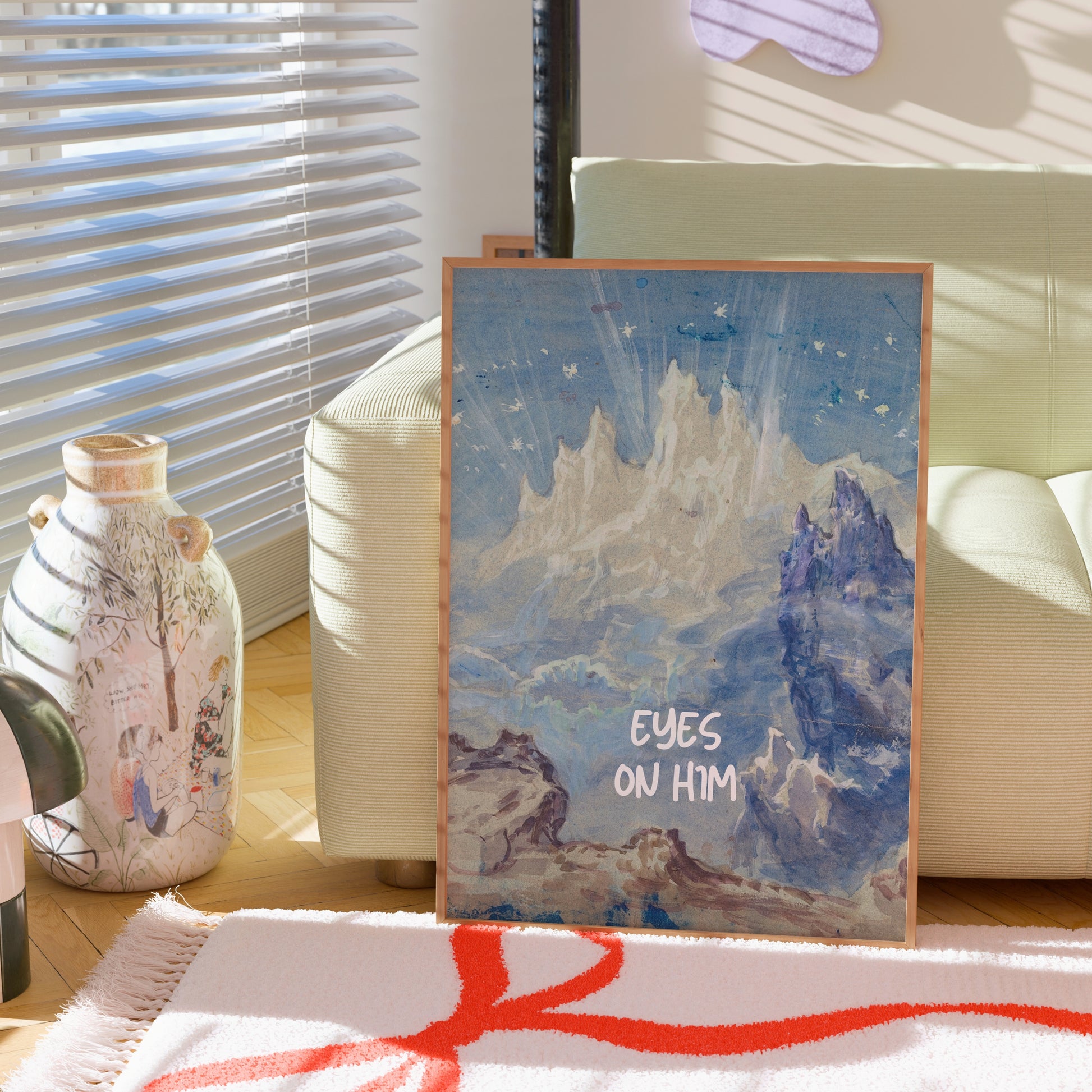 Occhi su di lui, arte murale cristiana – Stampa del paesaggio montano della fede